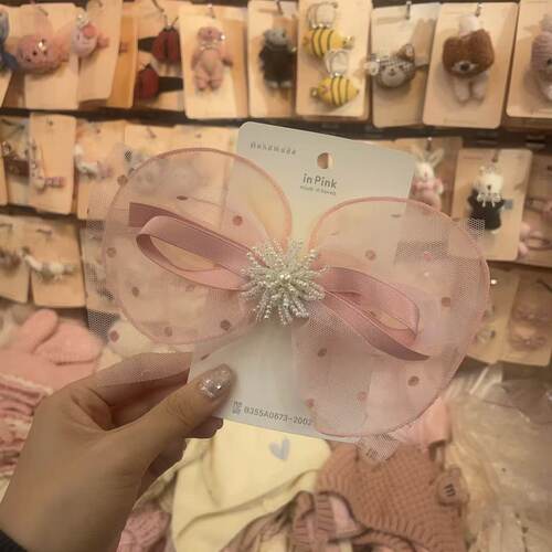韩国南大门inpink高端儿童发饰手工波点蝴蝶结发夹边夹