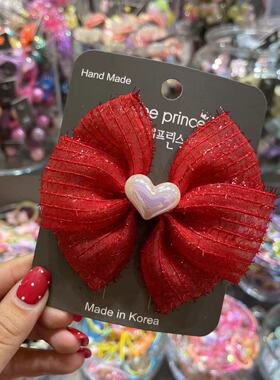 6.15韩国bebeprince儿童发饰网纱爱心蝴蝶结发夹边夹