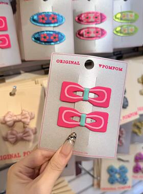 3.4韩国pom新款2026儿童彩色镂空蝴蝶结边夹发夹