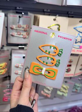 3.4韩国pom新款2026儿童彩色萝卜蝴蝶结边夹发夹