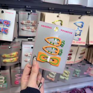 3.4韩国pom新款 2026儿童彩色萝卜蝴蝶结边夹发夹