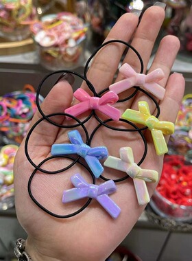 1.14韩国bebeprince儿童甜美镭射蝴蝶结发圈马尾扎头绳宝宝发圈