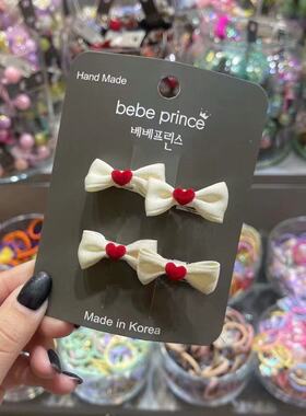 3.23韩国bebeprince儿童发饰可爱精致爱心蝴蝶结发夹边夹