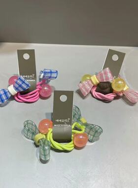 7.20韩国东大门bebeprince儿童发饰格子糖球蝴蝶结发绳发圈