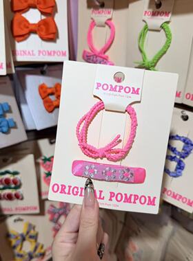 3.4韩国pom新款2026儿童彩色花花刺绣发绳发夹