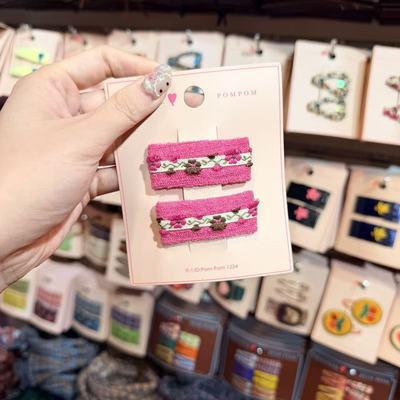 12.3韩国pom新款2025儿童彩色碎花刺绣边夹发夹