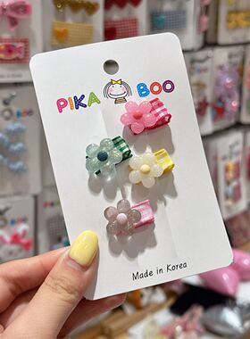 6.16韩国代购pikaboo儿童发饰可爱田园格子小花边夹发夹