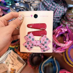 12.3韩国pom新款2025儿童彩色碎花刺绣蝴蝶结边夹发夹