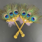 孔雀羽毛扇采耳工具手持扇采耳拂面孔雀扇装 饰拍摄道具新娘遮面扇