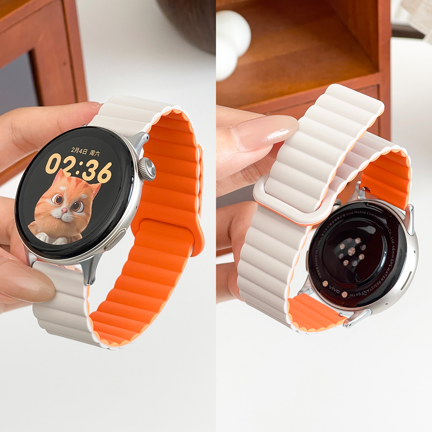 适用于IQOO watch表带wach5软胶锁环磁吸亲肤透气替换带vivo手表3代女生个性双拼色磁吸手表链WA2356C配件