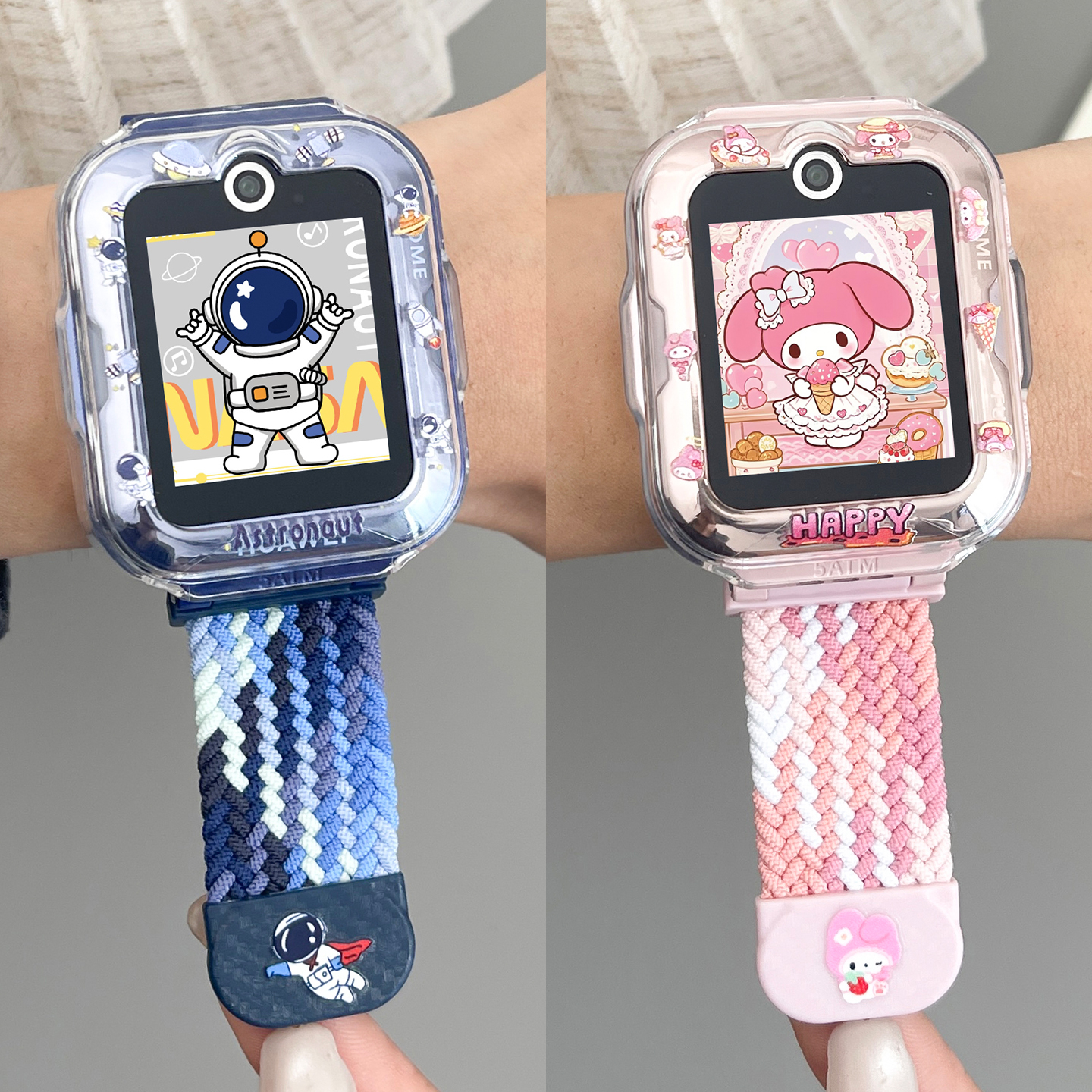 适用于华为儿童电话手表4pro表带卡通可爱弹力尼龙编织磁吸扣腕带智能手表ASN-AL10夏季透气排汗链防摔印花壳