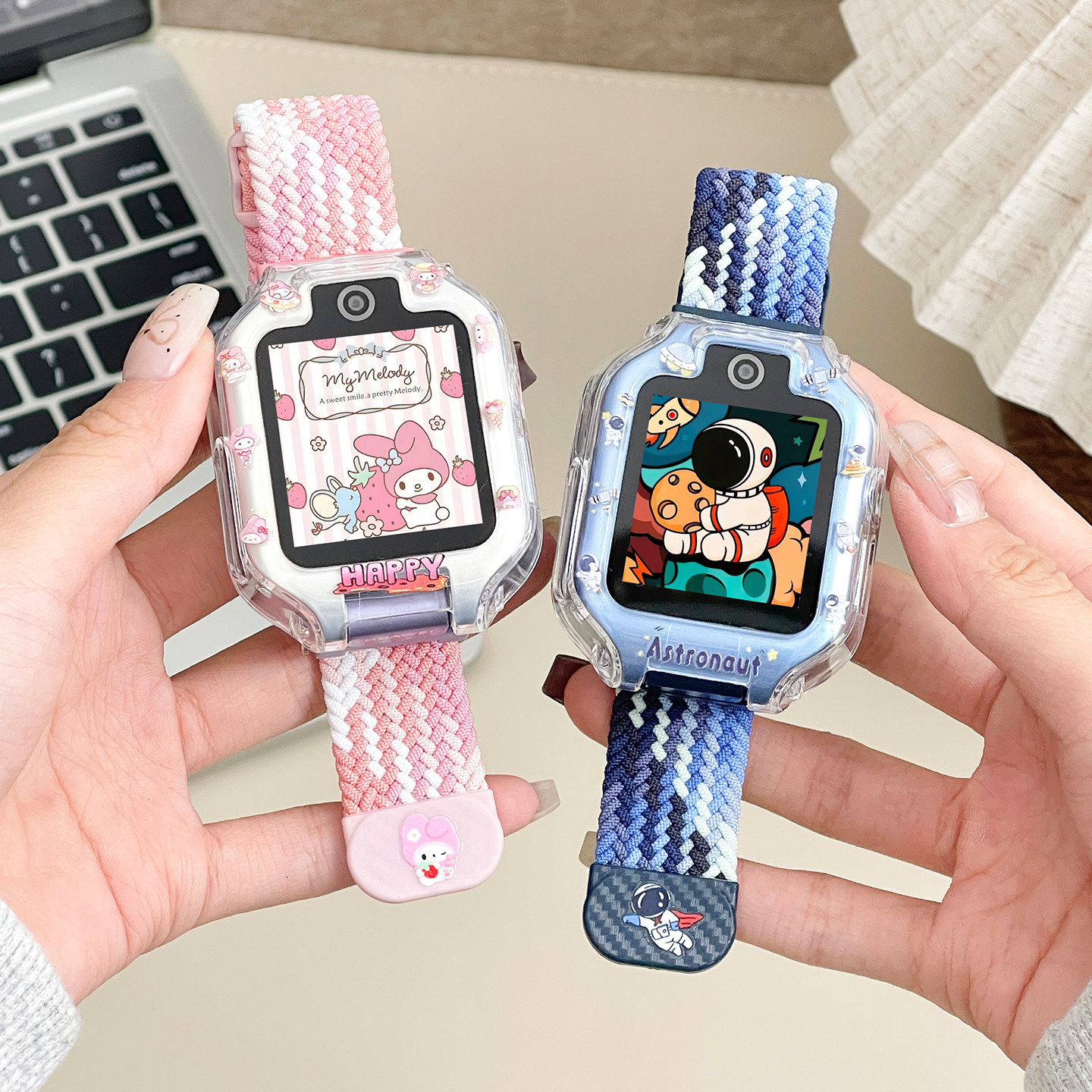 适用于华为儿童电话手表5X/5Xpro表带新款卡通弹力编织磁吸扣替换带AHP-AL10夏季透气腕带链印花防摔壳配件