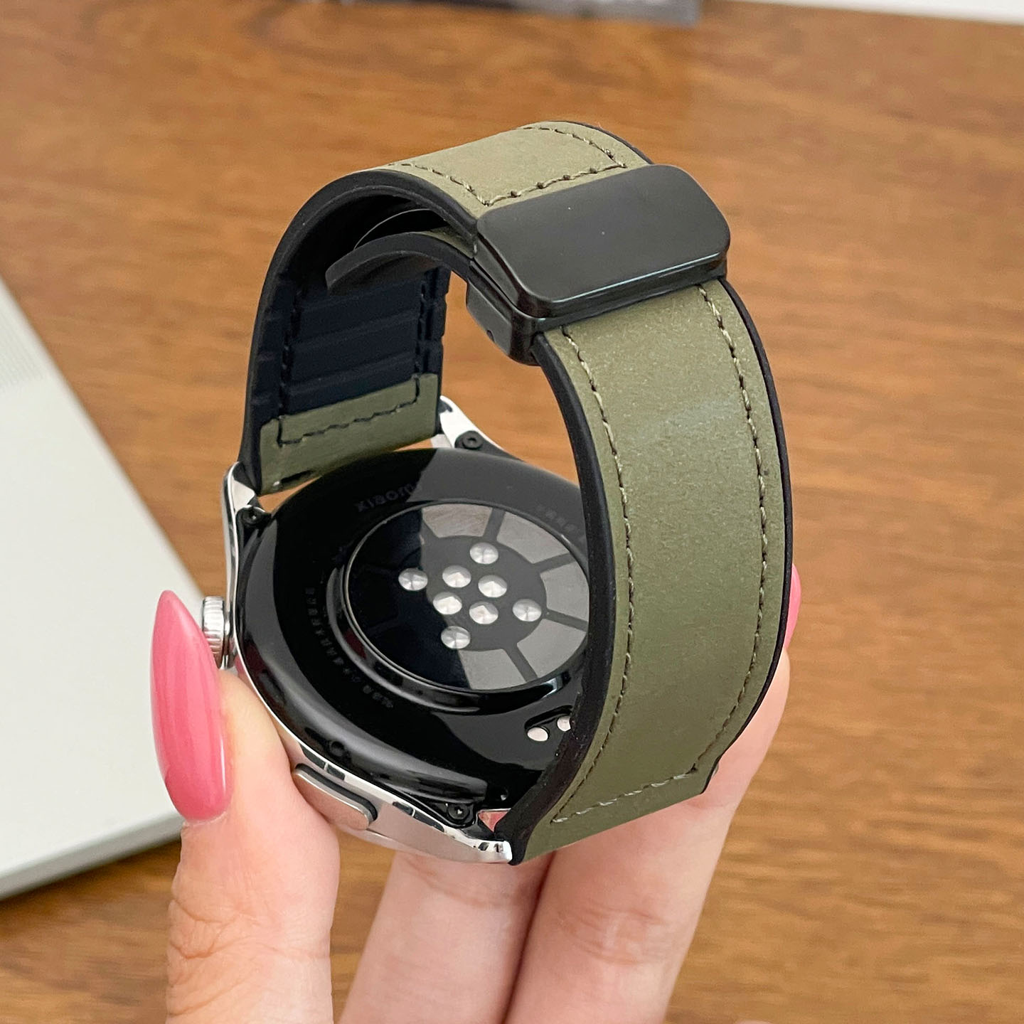 适用小米watch S5表带WatchS4真皮表带S4sport疯马皮带S3/S2男女款商务折叠磁扣表链小米color/运动版替换链