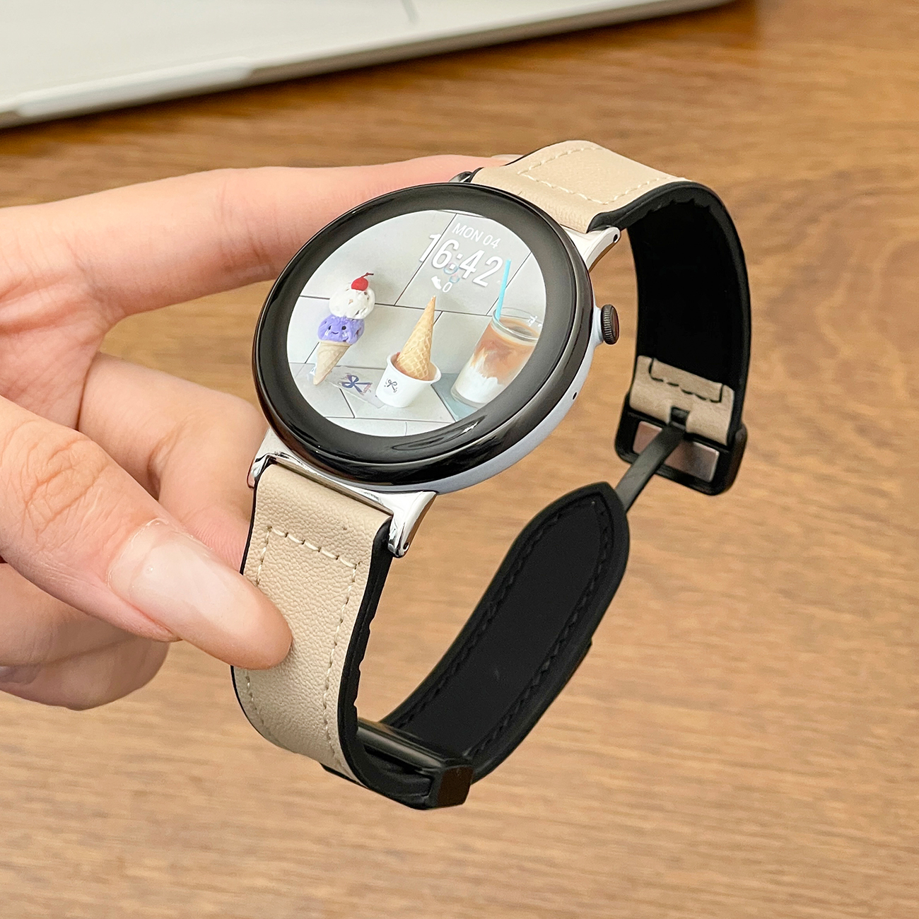 适用荣耀手表FIT雅致版活力版表带honor watch Fit疯马皮折叠磁吸扣替换腕带IVY-B39男士商务高级表链配件