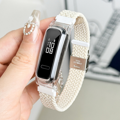 适用于华为手环3E/4e精灵表带荣耀band 4Running/5篮球版腕带AW70尼龙编织弹力卡扣款夏季运动透气替换链