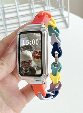 适用于OPPO Watch free表带新款镂空拼接撞色替换带OPPO Band2/NFC版女生高颜值ins风多巴胺拼接表链配件