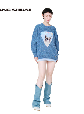 李冰冰同款ZHANGSHUAI张帅 街头风假两件拼接针织衫