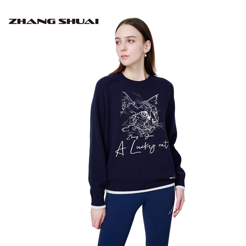 ZHANGSHUAI猫咪线迹针织衫