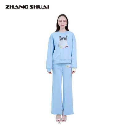 ZHANGSHUAI张帅 百搭风宽松款开衩时尚立体LOGO刺绣重磅卫裤
