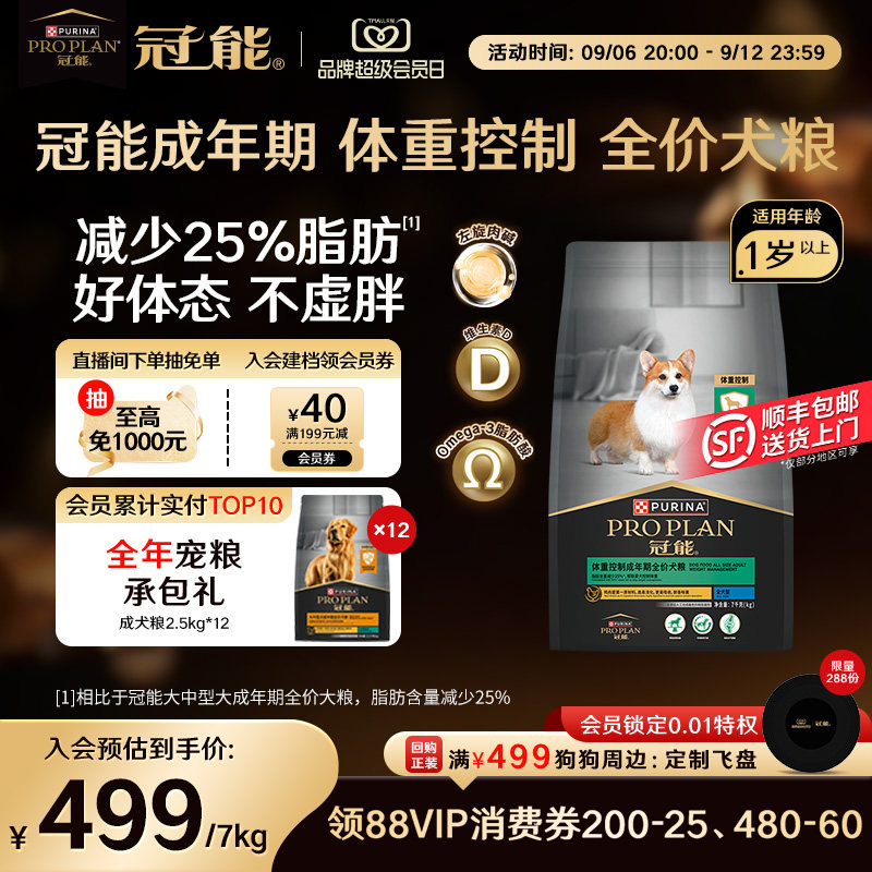 【体重控制】冠能狗粮成犬专用控制体重防肥胖泰迪柯基通用