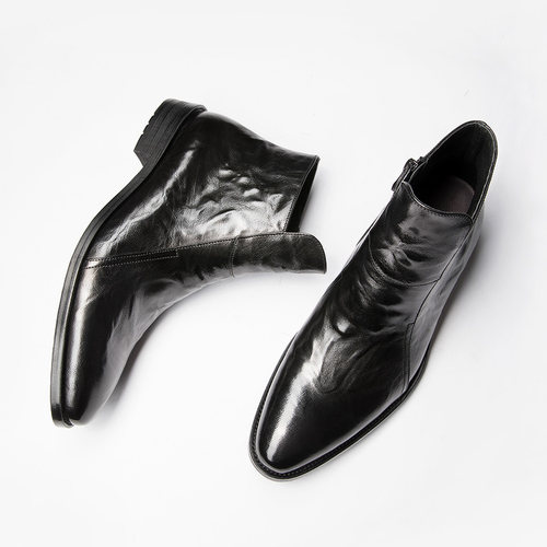 切尔西靴质感摔纹真皮