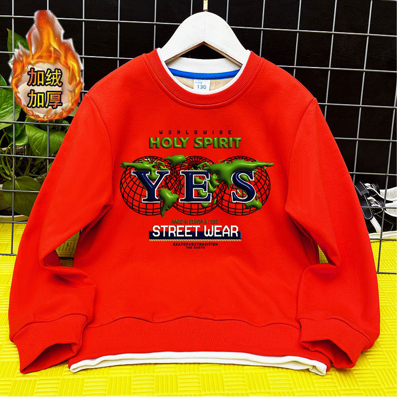 秋冬男一体绒印花新潮加绒卫衣