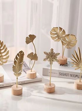 1pcs Golden Ginkgo Leaf Feather Metal Model Figurines Manual