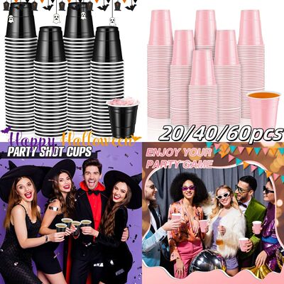20-60Pc 2oz Mini Party Shot Cups Plastic Black Pink Disposab