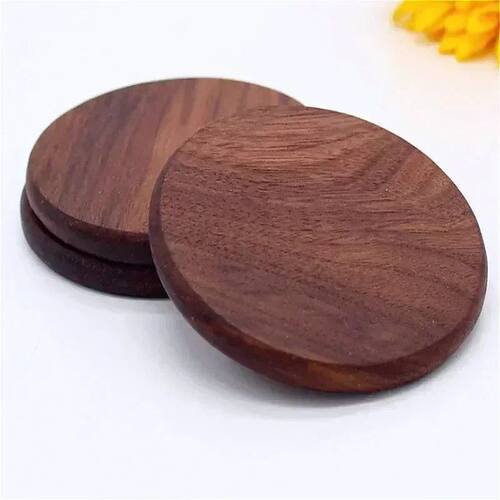 8.8cm Solid Walnut Wood Coaster Round Beech Wooden Cup Mat D