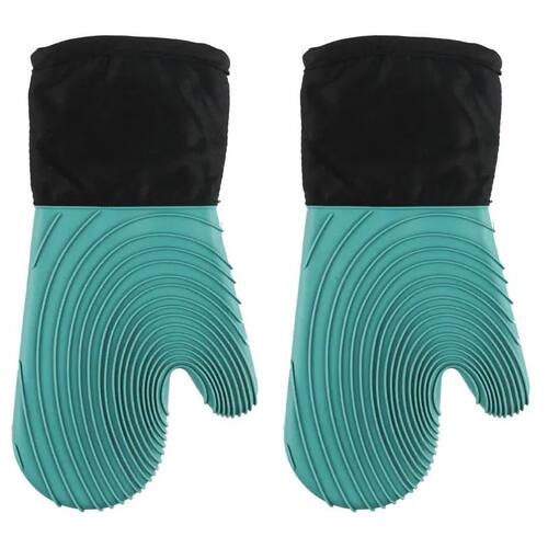 Heat Slip Resistant Silicone Oven Mitts Set, Soft Polyester