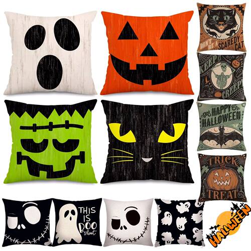 4pcs Halloween Pillow Covers 18*18Inch Linen Blend Throw Pil