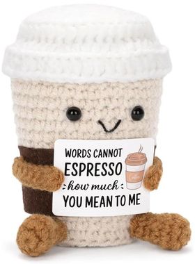 Funny Crochet Emotional Support Coffee Doll With Card Deskto