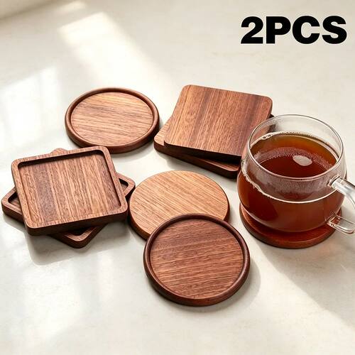 2PCS Wooden Coaster Tea Coffee Cup Pad Walnut Durable Heat R