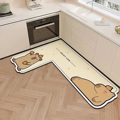 Adorable Cartoon L-Shaped Doormat Non-Slip Quick-Dry Entranc