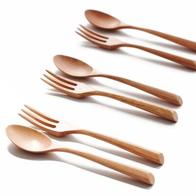 Creative Design Thick Handle Wood Spoon Fork Portable Tablew