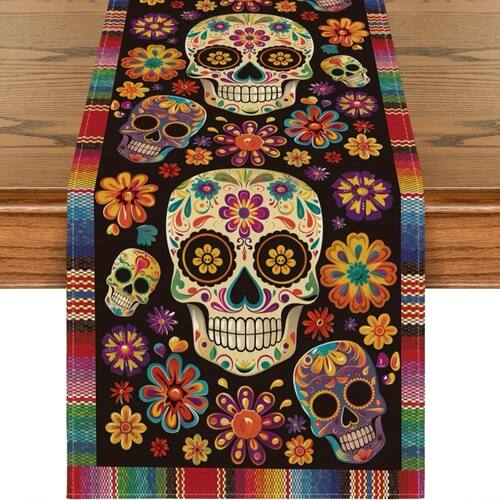 1 Piece of Mexican Day of the Dead Table Runner, Painted wit