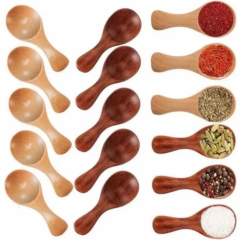 1-10PCS Mini Natural Wooden Spoons Scoop Tea Honey Coffee Co