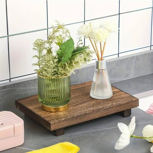 Wood Tray Pedestal Stand Bathroom Decor Wooden Vanity Hands