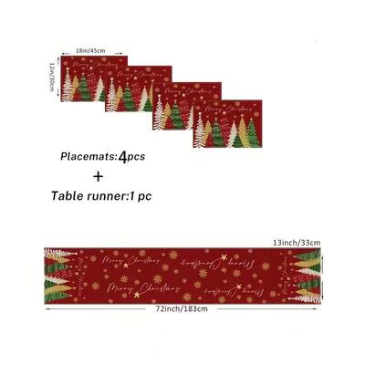 Christmas Placemat Table Runner Combination Linen Print Chri