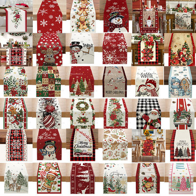 Christmas Table Runner Winter Snowman Santa Claus Print Tabl