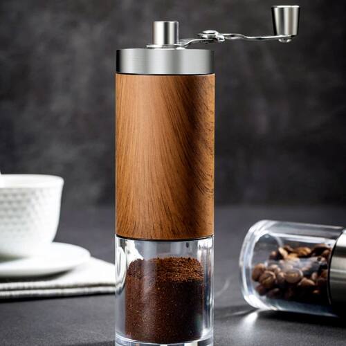 1PCS Coffee Bean Grinder Portable Wood Grain Stainless Steel