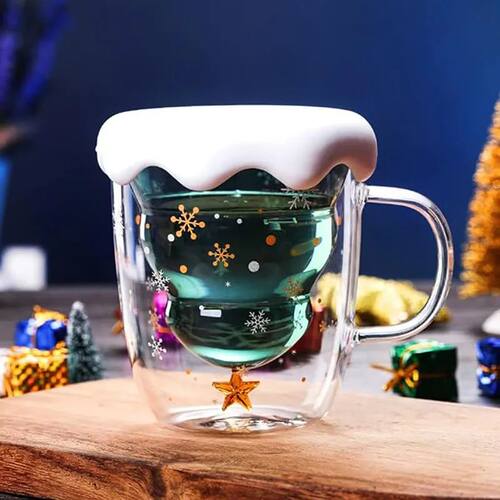 Christmas Tree Coffee Mugs with Lid Tea Cup Milk Cup Double