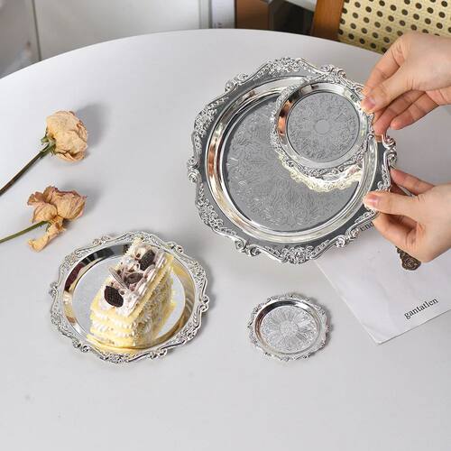 Retro Silver Trays Plates Cake Dessert Tray High Tea Snack F