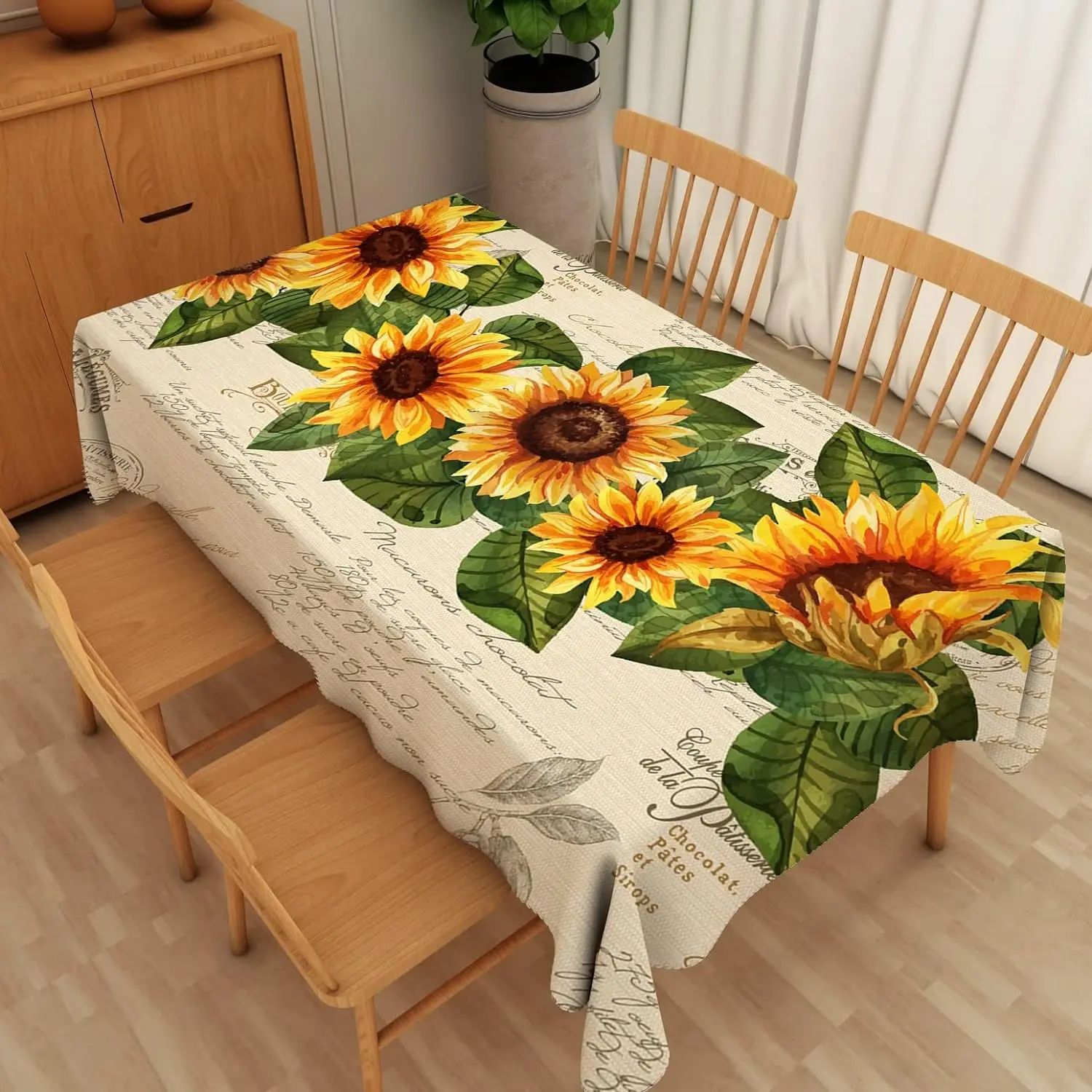 Sunflower Rectangle Tablecloths Yellow Flowers Leaves Printe