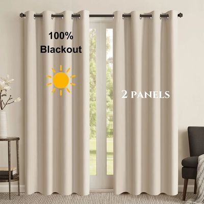 2pcs 100% Blackout Solid Color Curtains  – Light Weight Pre