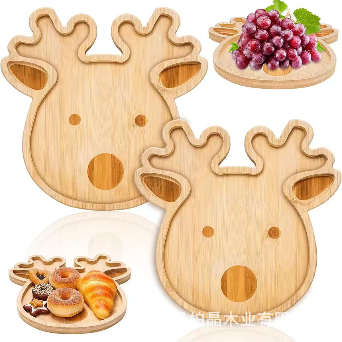Bamboo Christmas Gingerbread Tray Kitchen Solid Wood Dining