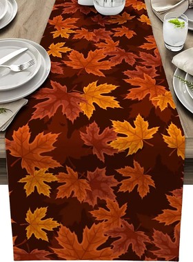 Fall Thanksgiving Maple Leaf Linen Table Runner Dresser Scar