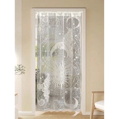 Sheer Door Curtain 72 Inches Floral Embroidered Semi-Sheer E