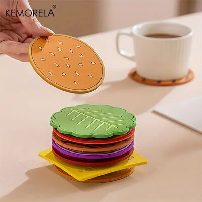 8pcs/set Burger Shape Coaster Creative Cup Pad Silicone Insu