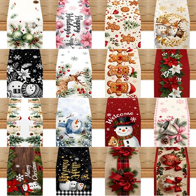 Style Linen Printed Table Runner Christmas Dining Table Deco
